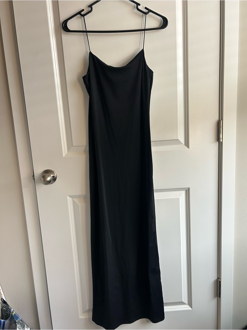 Zara Black Stretchy Midi Slip Dress with Spaghetti Straps